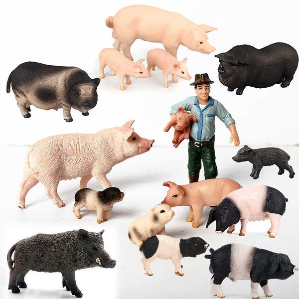 Simulação de javali modelo animal de fazenda conjunto de família de porco estatuetas figura de ação brinquedos educativos para crianças decoração de casa