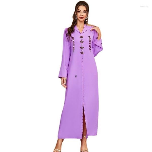 Abiti casual Manica lunga Con cappuccio Diamanti Soid Maxi Dress 2023 Primavera Estate Donna Moda musulmana Abaya Femme Musulman