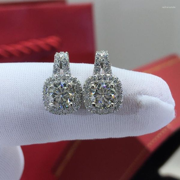 Brincos de pântano prata 925 Teste de diamante original passado 1 quilat d color color moissanite almofada em forma de corte brilhante e gemingsstud