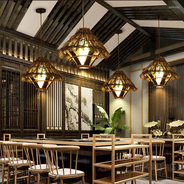 Lampade a sospensione Loft retrò Lampada a sospensione Bark Creative Bamboo Art Light Iron Horse Lantern Antique Home Special Chandelier Restaurant Bar