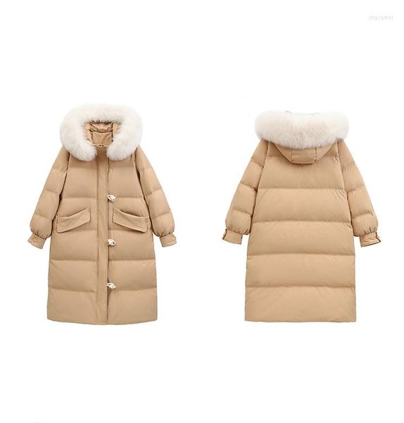 Damen-Trenchcoats Daunenjacke Damen 2023 Winter mittlerer Länge langer großer Haarkragen verdickter Mantel