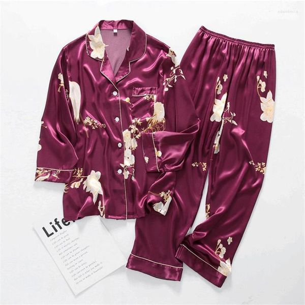 Женская пижама для женской пижамы Установите женские мужчины, объединяющие сексуальные шелковые атласные цветочные плавные повседневные высококачественные удобные ночные рубашки.