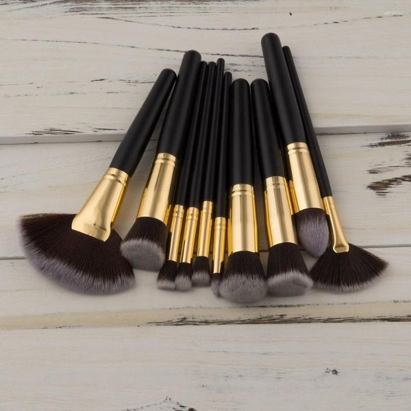 Make-up-Pinsel ENNKE Schwarzer Gold- und weißer Holzgriff in den Regalen 10 Stück/Set professioneller Cosmeticspink-Pinsel in Fächerform