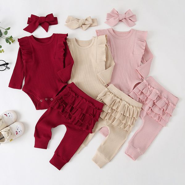 Conjuntos de roupas 024m Born Baby Girls Baby Ruffle Tshirt Rodper Tops Leggings Pant Roupos Roupas Conjunto de manga longa O outono do inverno 230331