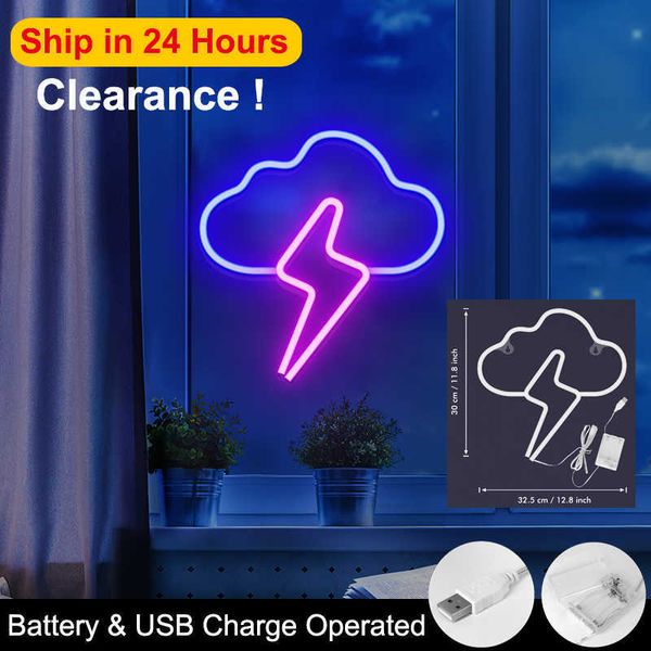 Luzes noturnas Apuração neon Light Cloud Lightning Blue Pink Neon Night Light Battery/USB operado para o garoto de festas infantis Decoração de presente P2303331