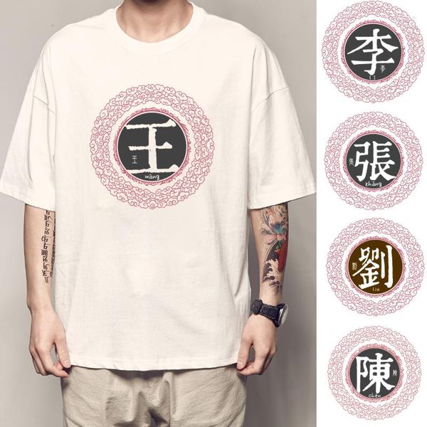 Camas de camisetas masculinas de camisetas chinesas camisa impressa palavras impressas algodão casal roupas de streetwear tee gráfico