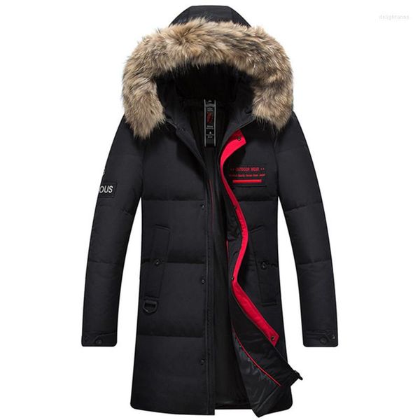 Herren Daunenmarke 90% weiße Jacke Herren Top-Qualität Smart Business Echtpelz mit Kapuze warmer Parka-Mantel Herren winddicht -30 Grad