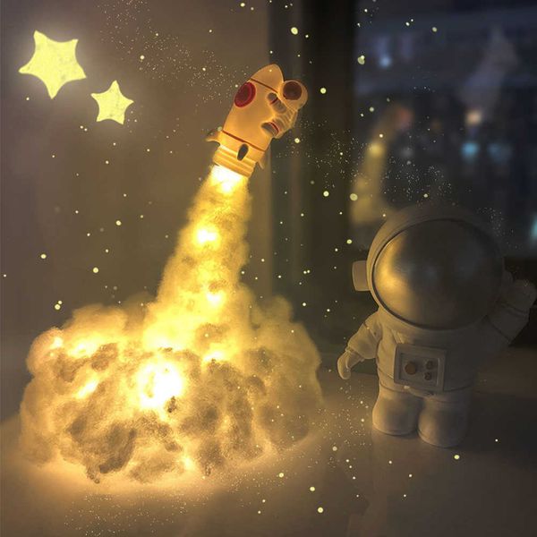 Luzes noturnas 3D Lâmpada de foguete impressa LED CLOUS COLLOUS Lâmpada de astronauta com crianças recarregáveis ​​de decoração caseira