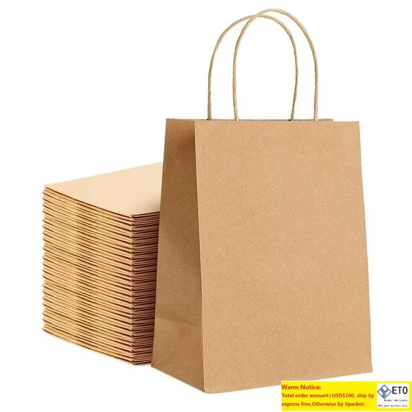 Embrulhado de presente Kraft Sacos de papel 25pcs polegadas pequenas com alças para festas compras marrom varejo