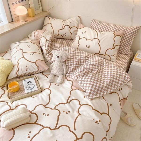 Juegos de cama Juego de niños Kawaii Dibujos animados Impreso Funda nórdica Sábana plana Funda de almohada Ropa de cama suave Dormitorio Textiles para el hogar