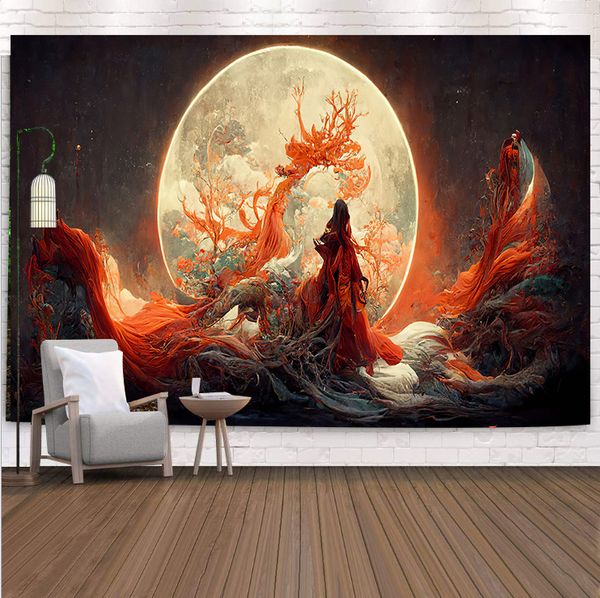 Arte chinesa Pendurado Pano Fundo Pano Pequeno e Alto Senso Pano de Parede de Quarto Fundo de Cabeceira Decoração de Parede Pintura Arte em Tecido