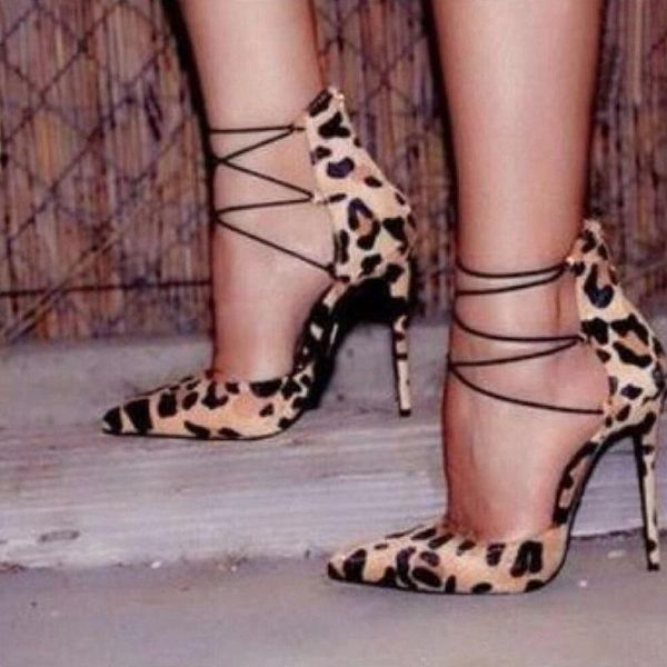 Elbise ayakkabı pompaları kadınlar seksi leopar yüksek topuklu ayak parti bayanlar yaz moda çapraz strappy stiletto gladyatör sandalet