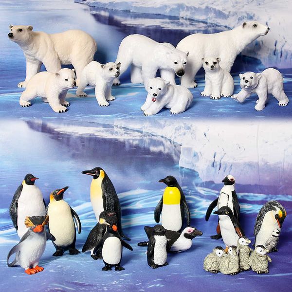Figuras de juguete en miniatura de animales Polares realistas, conjunto de figuras de pingüino emperador, oso Ártico, adornos para pasteles, regalo de Navidad