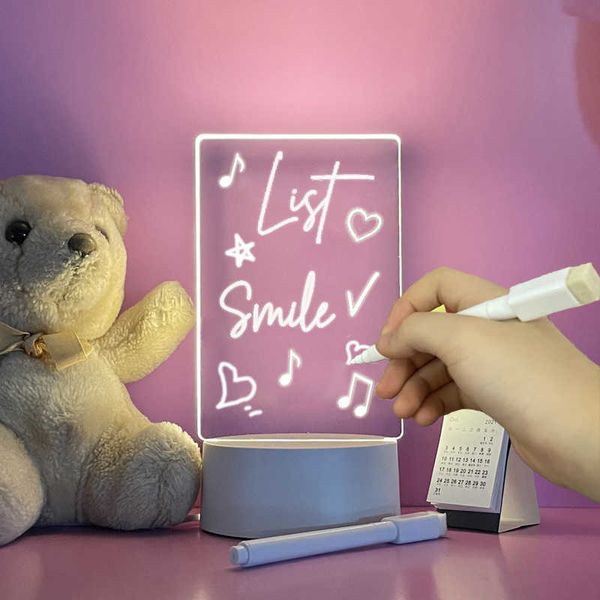 Nachtlichter Kreative Notiztafel Led Nachtlicht USB Message Board Feiertagslicht Mit Stift Für Kinder Freund Desktop Dekoration Nachtlampe P230331