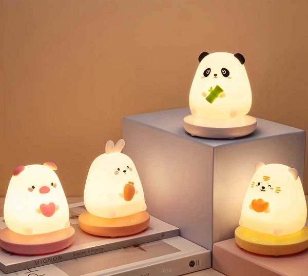 Luzes noturnas Luzes noturnas para crianças Quarto Cute Animal Pig Rabbit Silicone Lamp Sensor Touch Touch Sensor Dimmable Child Holiday Rechargable P230331