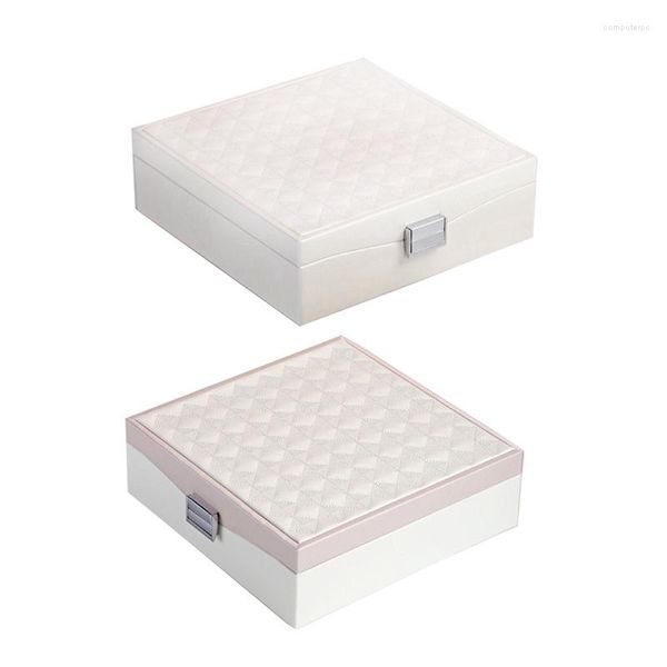 Ювелирные мешочки Casegrace 2pcs Lady Pu Кожаная коробка кольцо кольца кольца кольца портативный органайзер - белый розовый