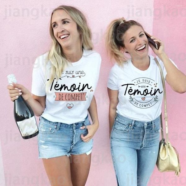 Damen T-Shirts Temoin French Print T-Shirt Bachelorette Party Witness Shirt Wedding Shower T-Shirt Bridesmaid Group Top Outfit Clothes