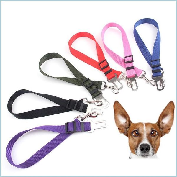 Hund Autositzbezüge New Pet Safety Belt Clip Harness Restraint Lead Verstellbare Leine Travel Collar Set Drop Delivery Home Garden Supp Dhag0