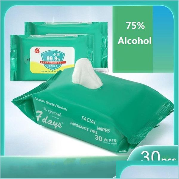 Outros lenços de desinfetantes de álcool em jardim de casa 30pcs/pacote 75% de papel de esterilização antibacteriana Toalhas Drop Drop Delt Dhuvm