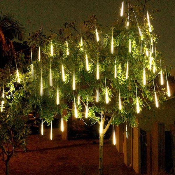 Stringhe LED AC85-265V 30CM / 50CM 8 Tubo Pioggia di meteoriti Pioggia Fata Luce stringa Goccia di pioggia esterna Neve che cade Matrimonio Albero di Natale GhirlandaLED