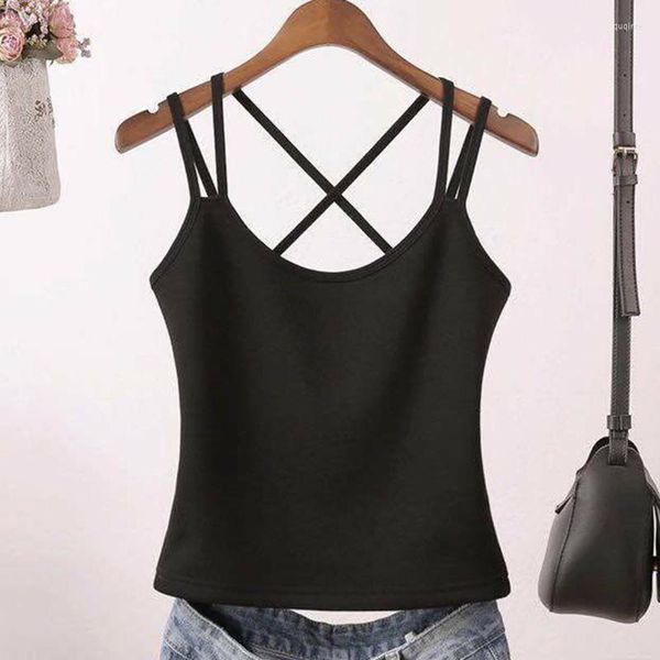 Canotte da donna Solid Tight Canotte da donna con doppie cinghie Summer White Black T-shirt Casual Crop Top Abbigliamento Harajuku Fashion