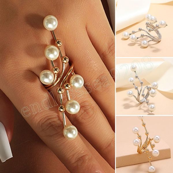 Trendy Oversize Multi Pearl Ringe für Frauen Lady Unregelmäßige Double Layer Pearl Charm Open Ring Korean Wedding Party Schmuck