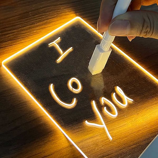 Night Lights Message Board Creative LED Night Light Usb Board com Pen Gift Fildes Decoration Night Night Light Light P230331