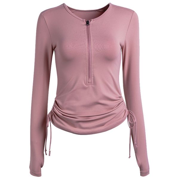 la nuova Ms L Accetta T-shirt da yoga attillata in vita Sexy Stretch Run Blazer a maniche lunghe elastiche Auto-coltivazione Mezza cerniera femminile nera per il cappotto da palestra Confortevole