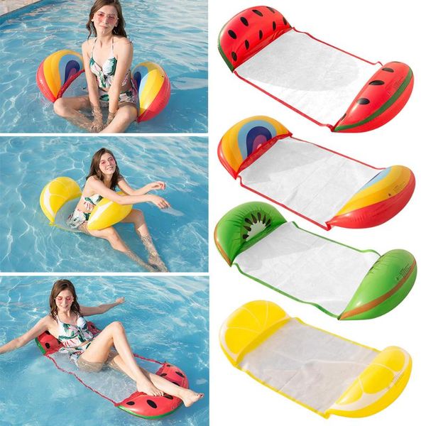 Flutuos infláveis ​​Tubos PVC Hammock Reclinner Frutas Mesh Mesh Flutuante Compatrão de Air Colchão Verão Piscina Diversão