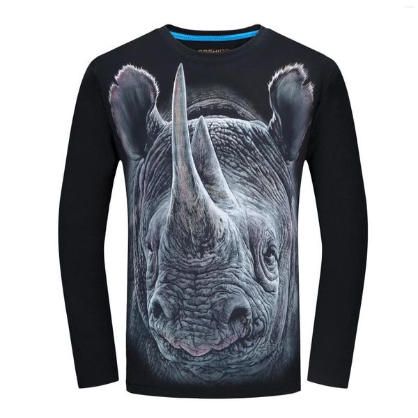 Herren-T-Shirts 2023 Herbst EuropeanAmerican Men Casual Plus Size 3D Rhino Printing Langarm-T-Shirt Loose Sports Top