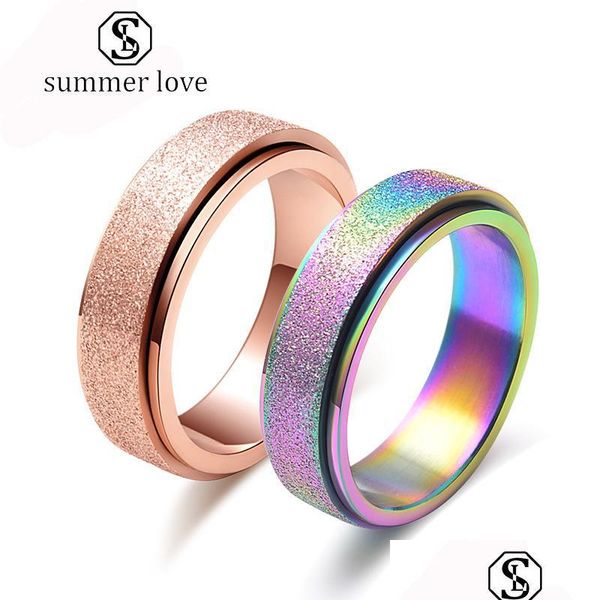 Полосовые кольца титановая сталь 6 -мм вращение для мужчин из розового золота радужная матовая поверхность счастливчика