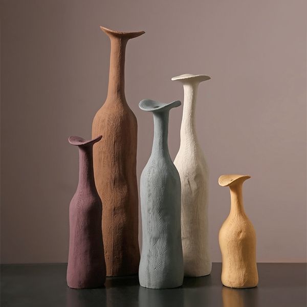 Blumentöpfe Moderne Heimdekoration Morandi Farbe Vase Einfache Kunst Primitive Wohnzimmer Blumenarrangement Keramik l230330