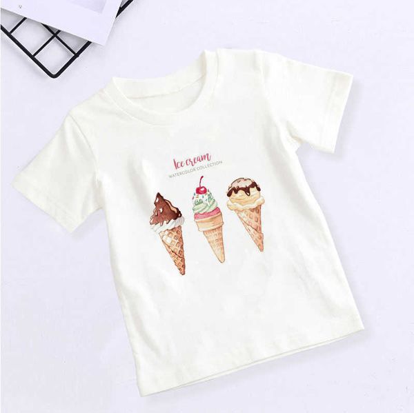 T-shirt Abbigliamento per bambini estivi kawaii unisex gelato world stampato cartone animato maglietta per bambini abbigliamento 2 3 4 5 6 7 8 9 anni Girls Thirts AA230330