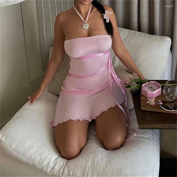 Abiti casual Puloru Fata senza spalline Orlo irregolare Vestito da festa 2023 E-Girl anni '90 Streetwear Outfit Donna Off-Shoulder Bandeau Tube Mini