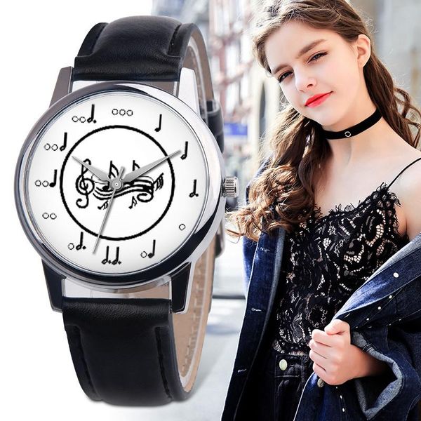 Relógios de designers de ladras de pulso relógios de luxo Women 2023 Fancy Unisisex Note musical banda de couro Analog Alloy Quartz Clock