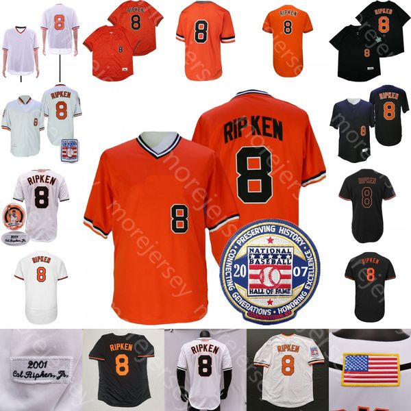 Camisa Cal Ripken Eddie Murray Brooks Robinson Patch do Hall da Fama do Beisebol de 2001 Laranja Preto Branco Pulôver Botão Todos Costurados Tamanho M-3XL