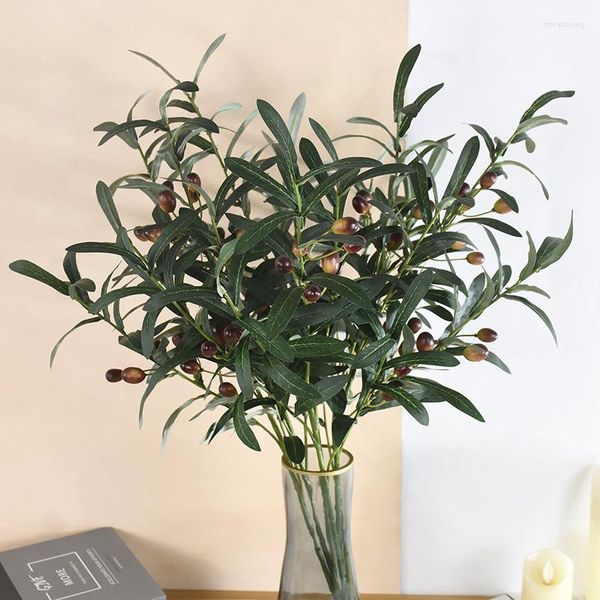 Dekorative Blumen künstlich grünes Blatt Olive Ast Frucht Pflanzen Hochzeit Dekoration Haus Wohnzimmer Garten DIY VASE Blumenbedarf