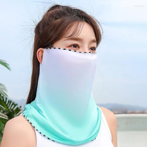 Sciarpe Maschera per la protezione solare in seta estiva Donna Anti-UV ad asciugatura rapida Copricapo Sciarpa Traspirante Protezione per il collo da donna Fascia per le orecchie appesa