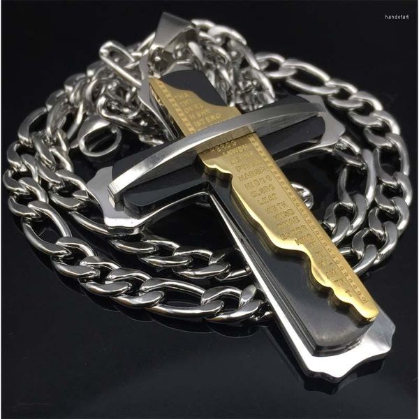 Anhänger Halsketten Vintage Bold Large Layered Statement Kreuz Halskette für Herren Edelstahl Figaro Kette Drei Ton