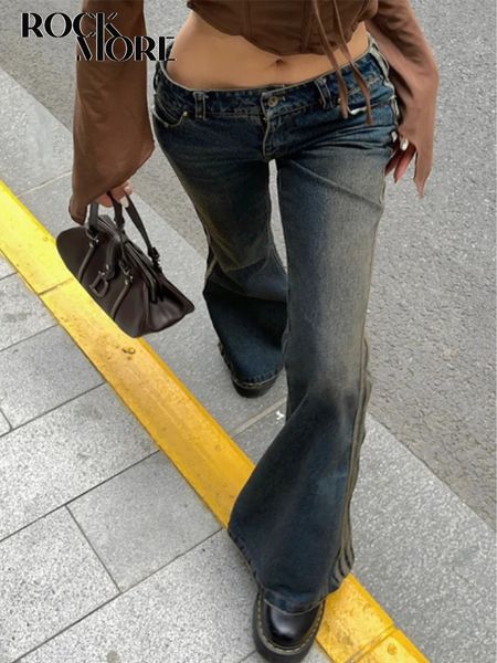 Damen Jeans Rockmore Vintage für Damen Ästhetische Low Rise Schlaghose Mode Cyber y2k Streetwear Denim Hose Femme Retro Koreanisch 230330