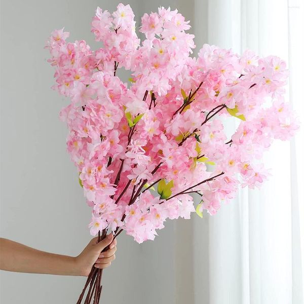 Fiori decorativi Fiore di ciliegio Fiore artificiale con foglie Pesca di seta a stelo lungo 100 cm per la decorazione della festa nuziale di El Home Office