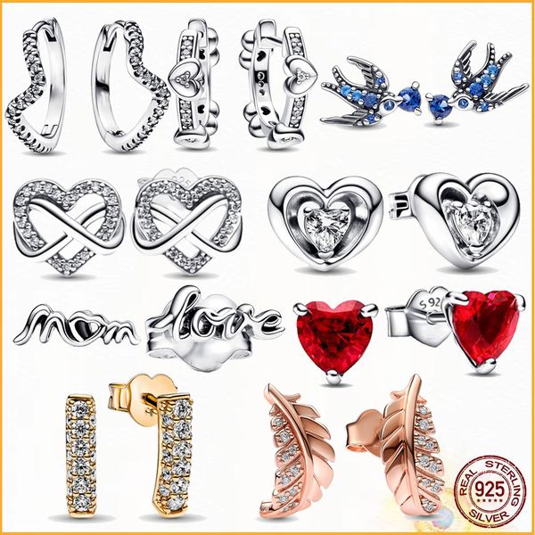 Pandora Charm Köpüklü Infinity Kalp Saplama Küpe 925 Ayar Gümüş Kadın Moda Butik Hediye Yıldönümü Doğum Günü Hediyesi