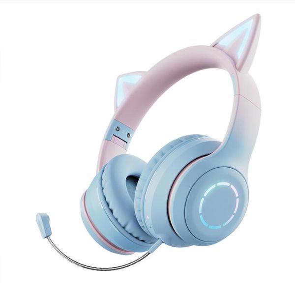 Kopfhörer Ohrhörer Blitzlicht niedliche Katzenohren Wireless mit Mikrofon können LED Kid Girls Stereo Telefon Musik Bluetooth Headset Game OTR0K