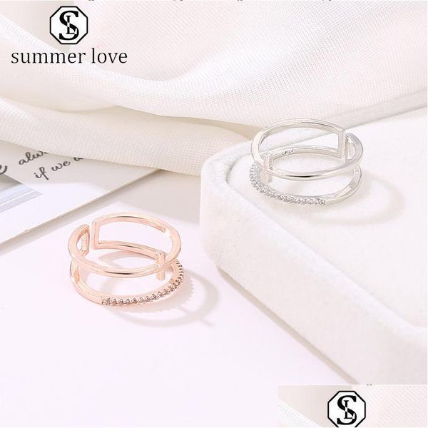 Band Ringe Neue Mode Persönlichkeit Doppelt Offener Ring Für Frauen Sier Rose Gold Mini Kristall Einstellen Engagement Valentin Dhgarden Dh5Jg