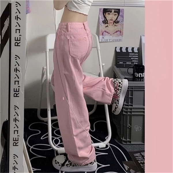 Pantaloni da donna Capris Y2K Baggy Pink Jeans Donna Kawaii Coreano Moda Super Large Vita bassa Pantaloni larghi in denim Streetwear Pantaloni larghi Alt 230331