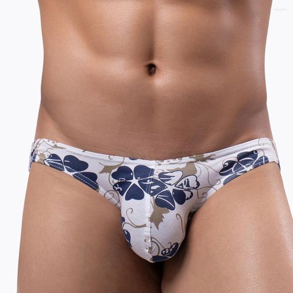 Unterhose Unterwäsche Männer Weiche Penis Pouch Briefs Blume Bedruckt Niedrige Taille Baumwolle Atmungsaktiv Bikini G-String Calzoncillos Hombre