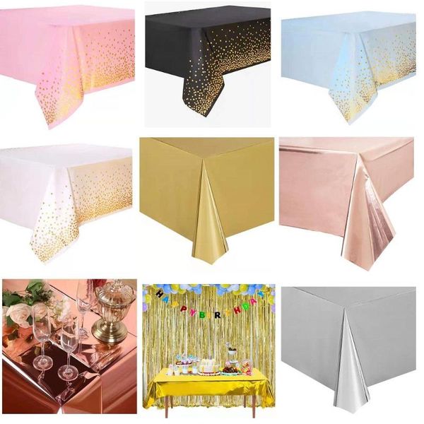 Tischdecke 137 274 cm Roségold Tischdecke Golden Polka Dot Kinder Erwachsene Happy Birthday Party Supplies Hochzeitsdekorationen