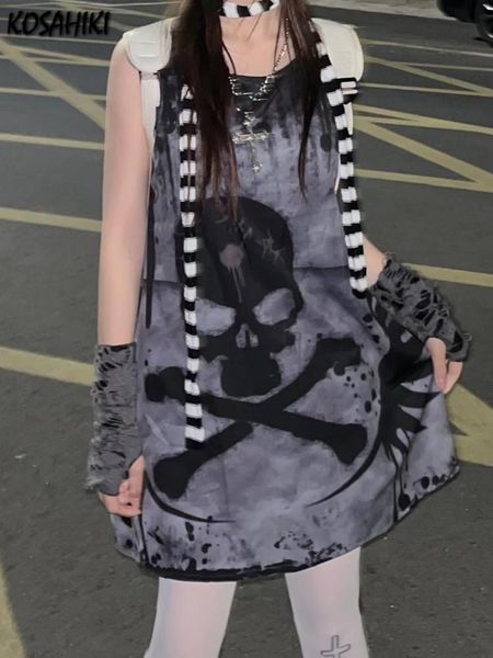 Lässige Kleider Gothic Vestidos De Mujer 2023 Sommer Harajuku Kleid Frauen Schädeldruck Ärmelloses Tank Y2k Vintage RobeCasual