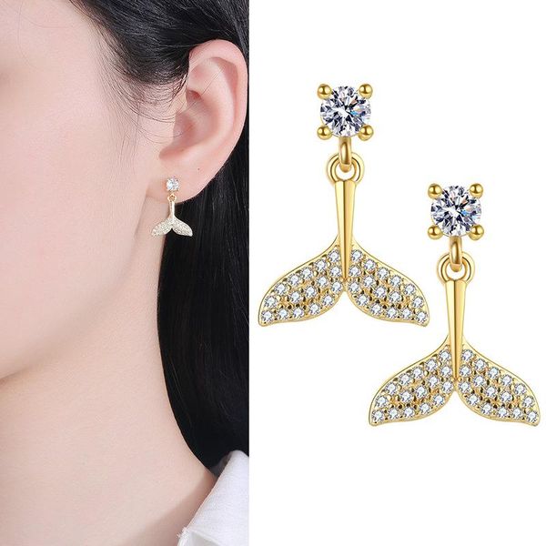 Baumeln Ohrringe Kronleuchter Mode Whale Tail Short Drop Ohrring für Frauen Shiny Micro Kristall gepflastert elegant Piercing Stud Schmuck Geschenke