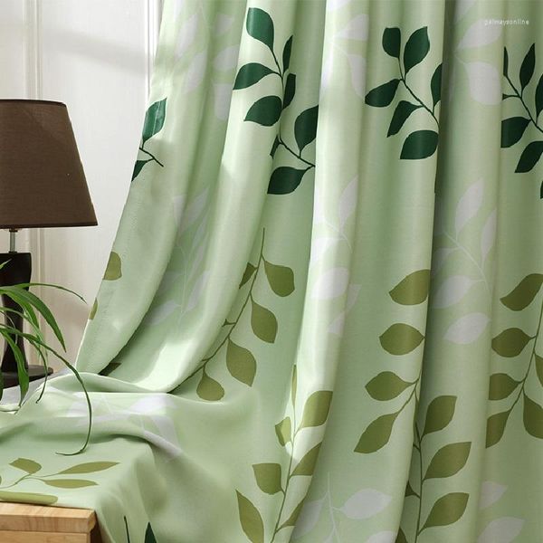 Perde yeşil mavi yaprak modern karartma perdeleri oturma odası pencere panjurları baskı yatak odası bitmiş örtü ev dekorasyon